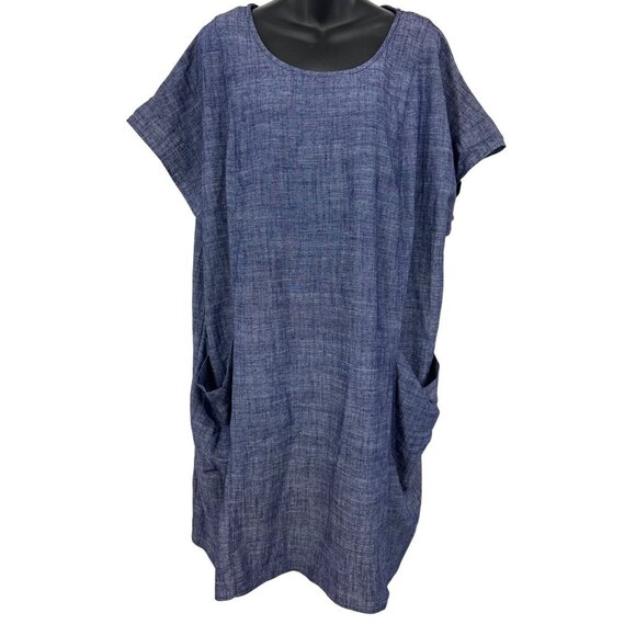 Studio One New York Women Chambray Tunic Dress 2X Plus Pockets Casual NWT New - Picture 1 of 9